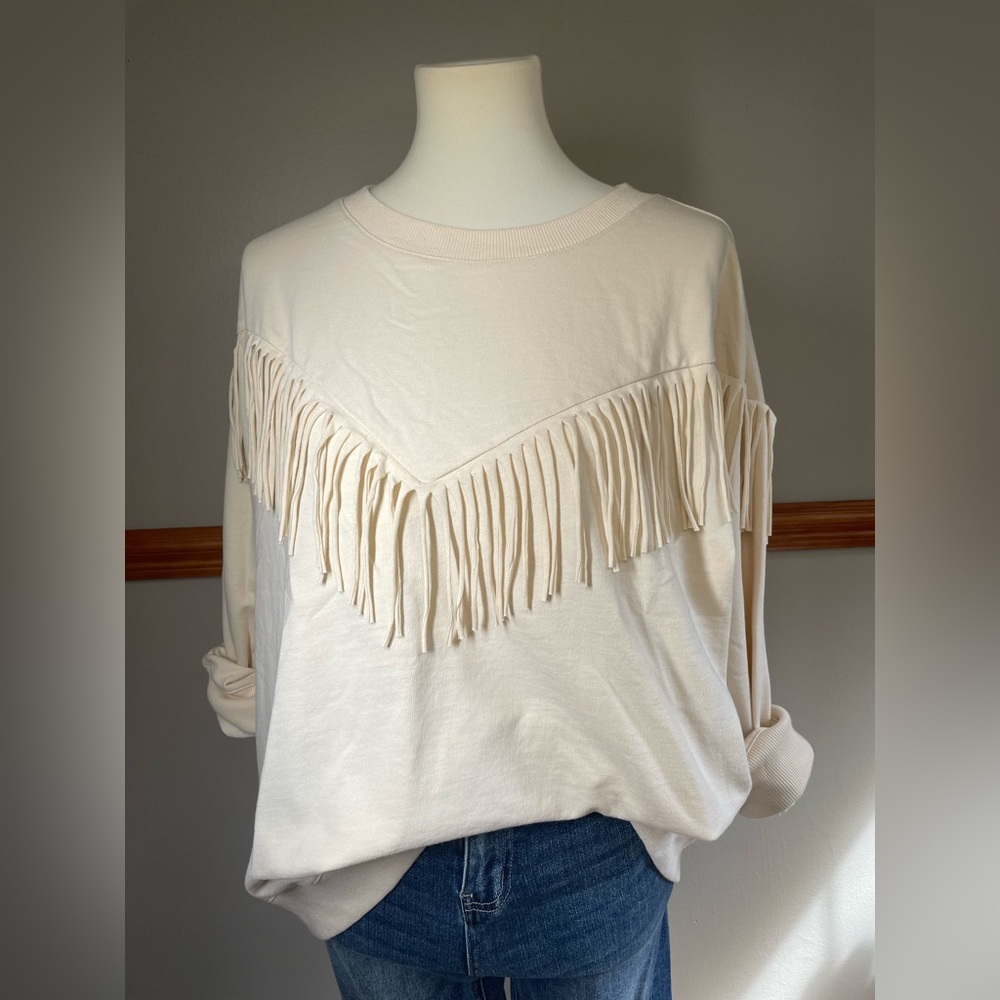 A.n.a Fringe Cream Sweatshirt